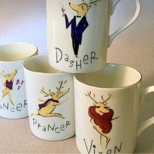Pottery Barn Reindeer Mugs (4)